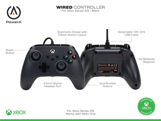 Level up your gaming with the sleek Black Wired Controller for Xbox Series X|S! 🎮🖤