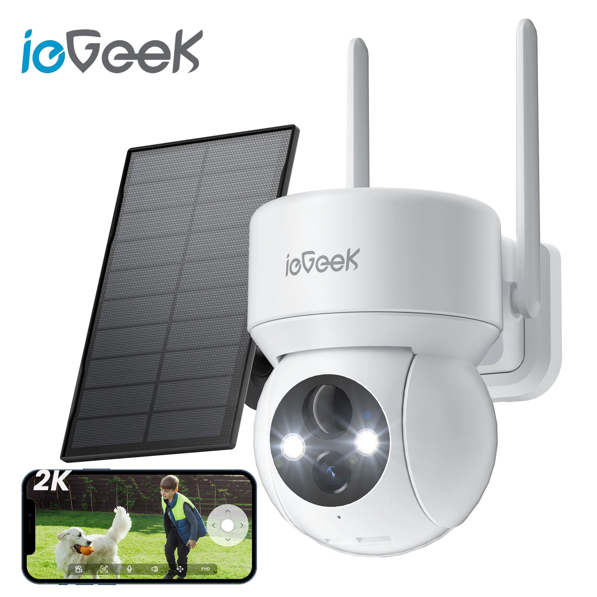2K Wireless Outdoor Security Camera - Solar-Powered, 360° PTZ, Color Night Vision & Motion Sensor for Ultimate Home Surveillance