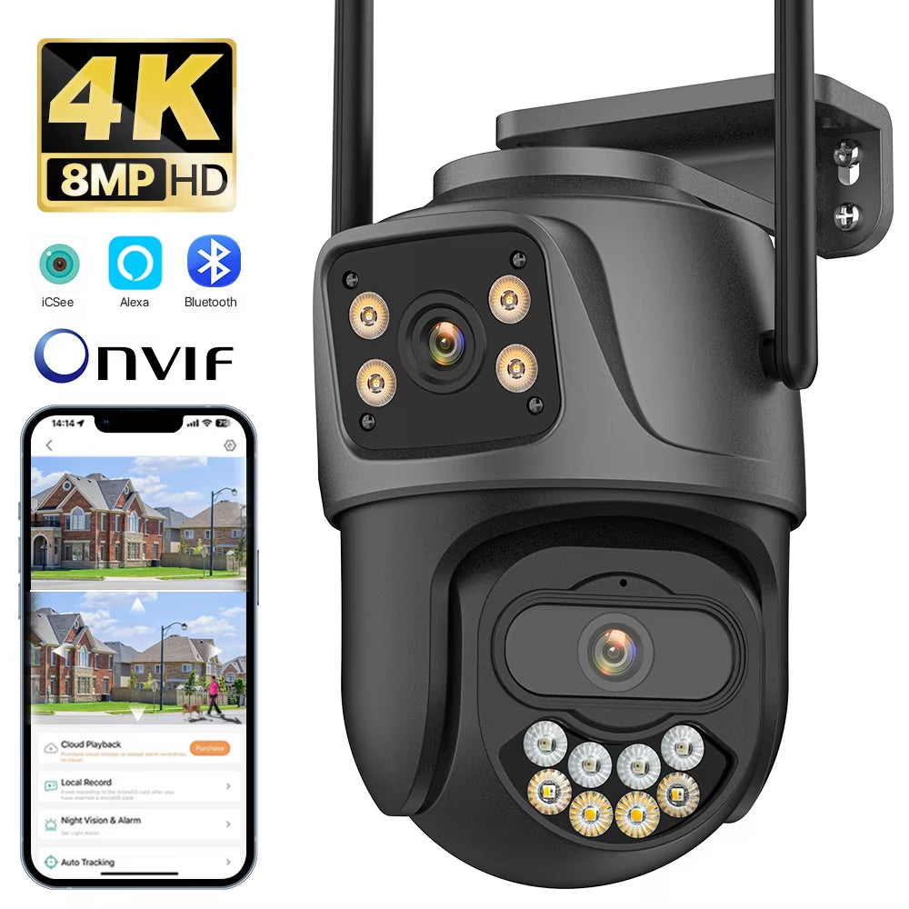 4K Dual Lens Outdoor PTZ WiFi Camera - 8MP HD Auto Tracking Security CCTV Surveillance
