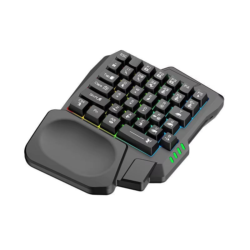 Ergonomic Single-Handed USB Wired Gaming Keyboard with 35 Keys and RGB Backlighting for Laptops and Desktops