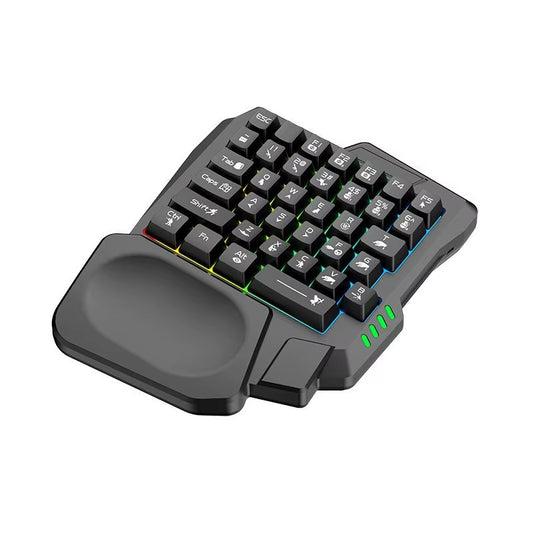 Ergonomic Single-Handed USB Wired Gaming Keyboard with 35 Keys and RGB Backlighting for Laptops and Desktops