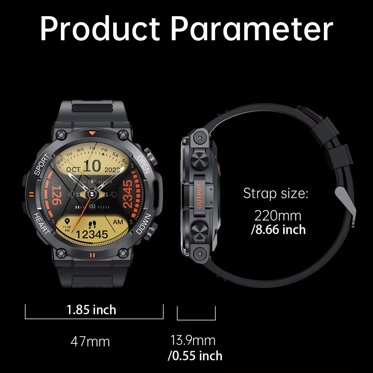 K56Pro Men's Smart Watch with Heart Rate Monitor, Bluetooth Connectivity, 400mAh Long Battery Life, 1.39-Inch 360x360 HD Display for Outdoor Activities